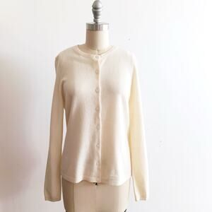Lands End Size S Cream Ivory 100% Cashmere Cardigan Luxe Soft Neutral Classic